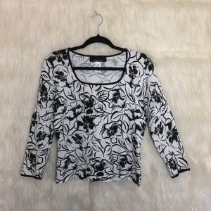 JONES NEW YORK Black & White Floral Print …